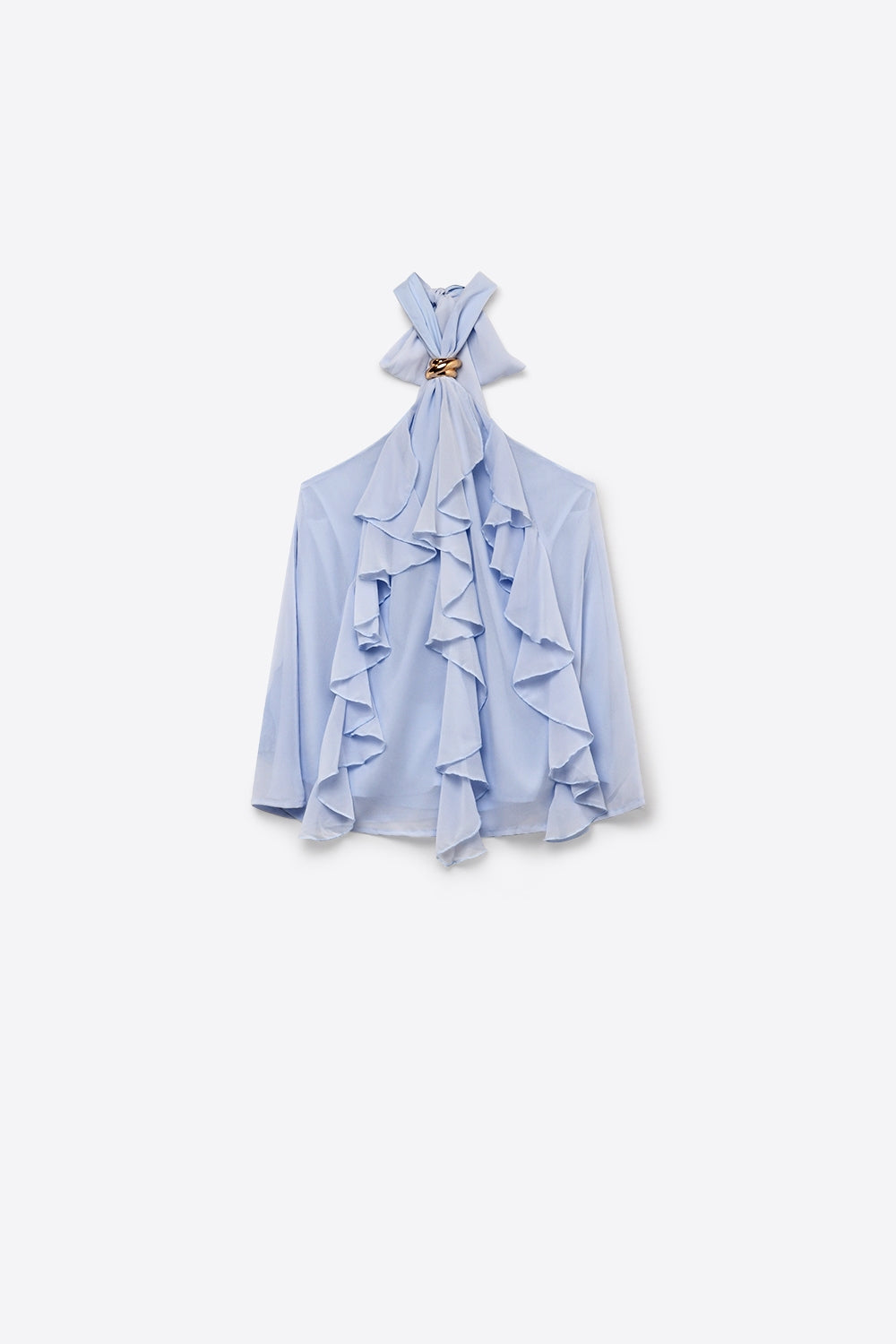 Top à col licou à volants en chiffon bleu clair