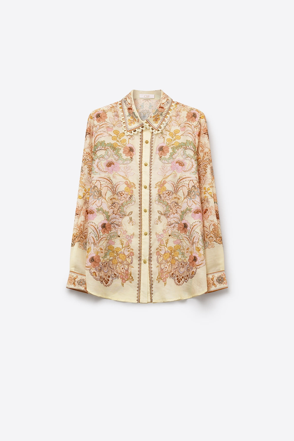 Chemise à imprimé floral jaune beurre avec détail de bordure en dentelle