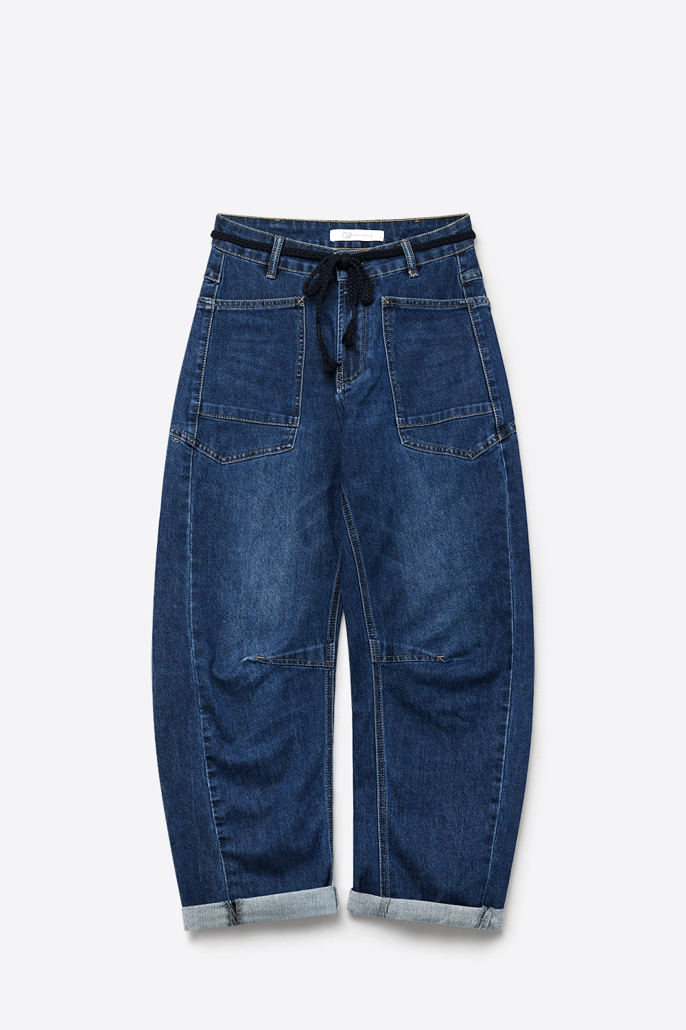 Jean à taille coulissante avec revers et jambe large