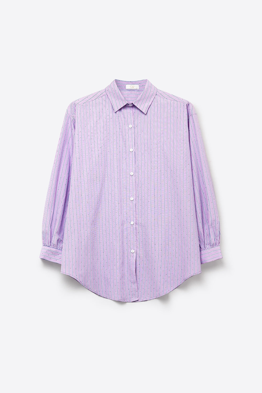 Chemise légère à rayures lilas ornée de strass