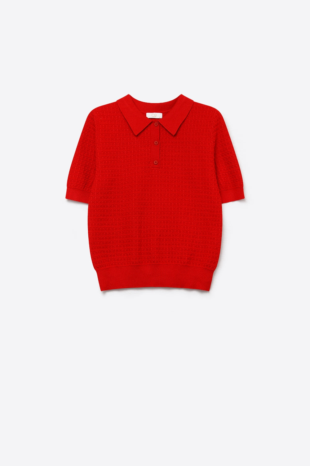 Polo à patte de boutonnage en maille gaufrée rouge à manches courtes