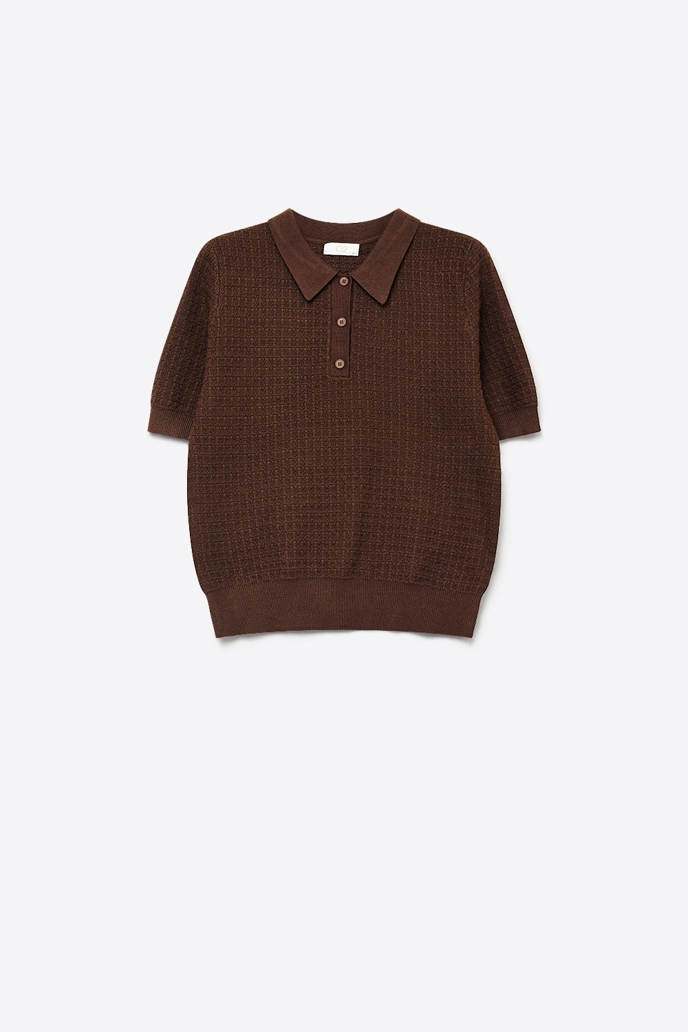 Polo en maille texturée avec manches courtes en marron