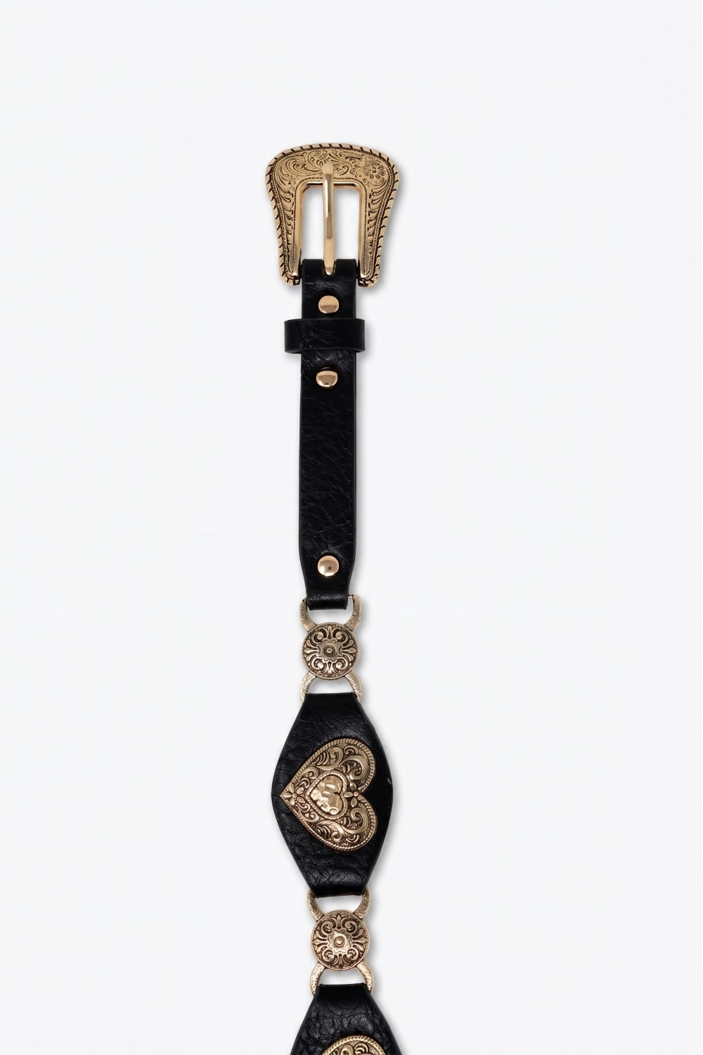 Ceinture noire en similicuir ornée de coeurs avec boucle western