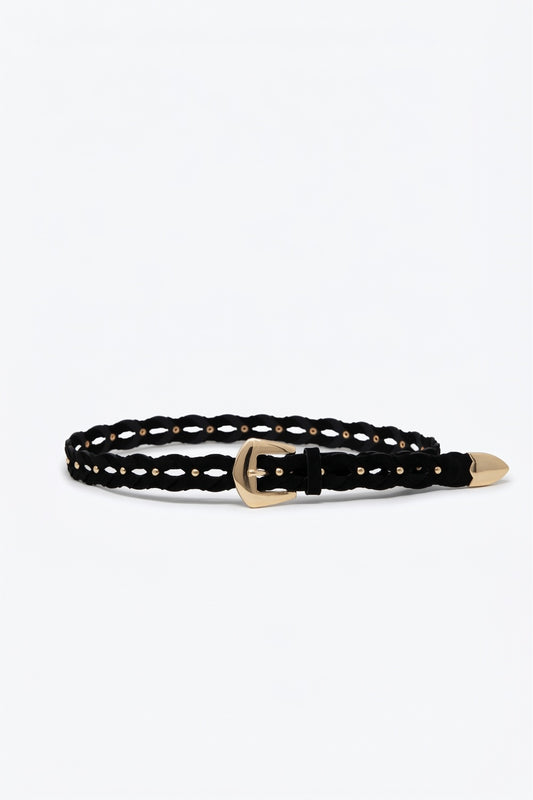 Ceinture noire tressée en faux suède avec boucle dorée Accessoire