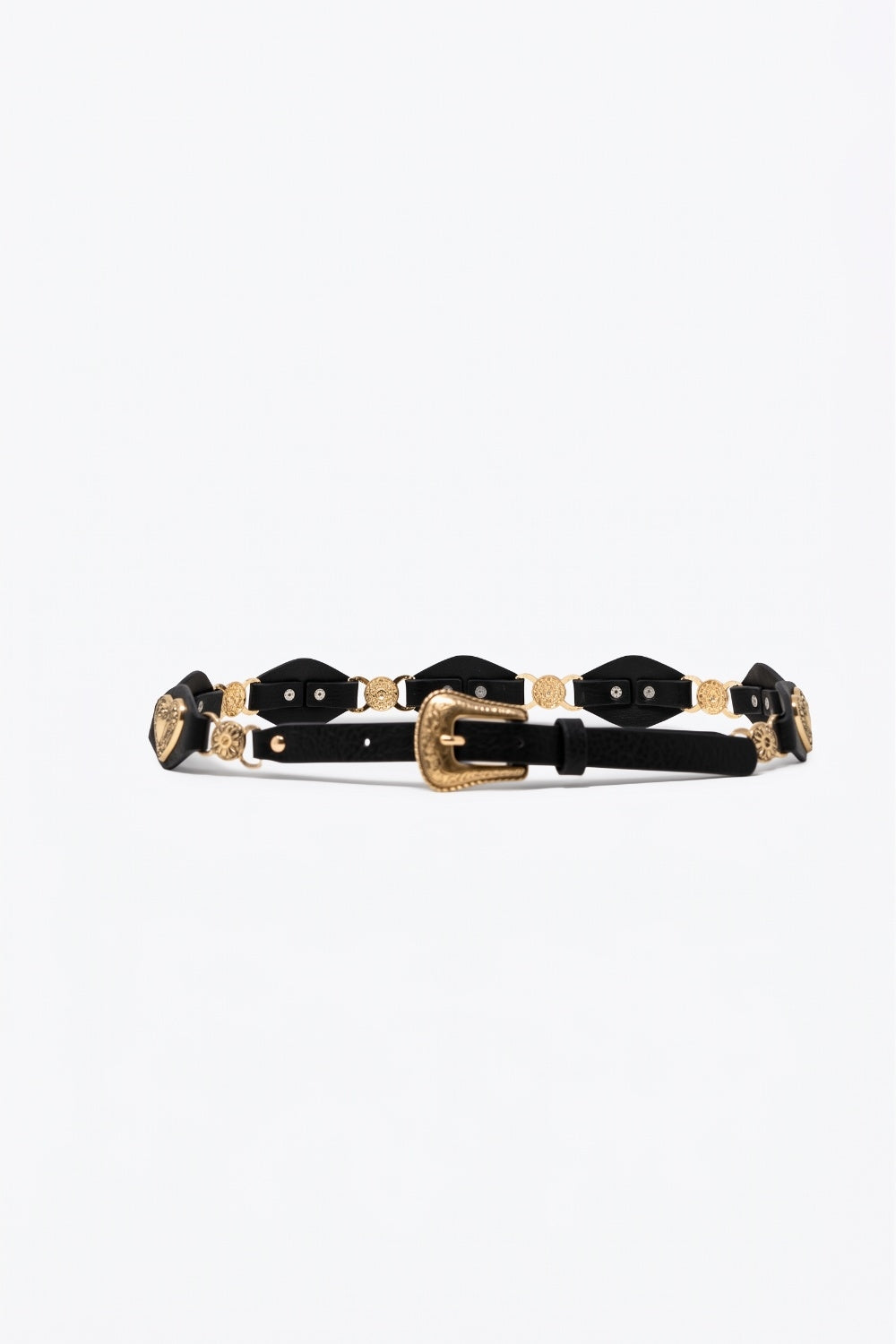 Ceinture noire en similicuir ornée de coeurs avec boucle western