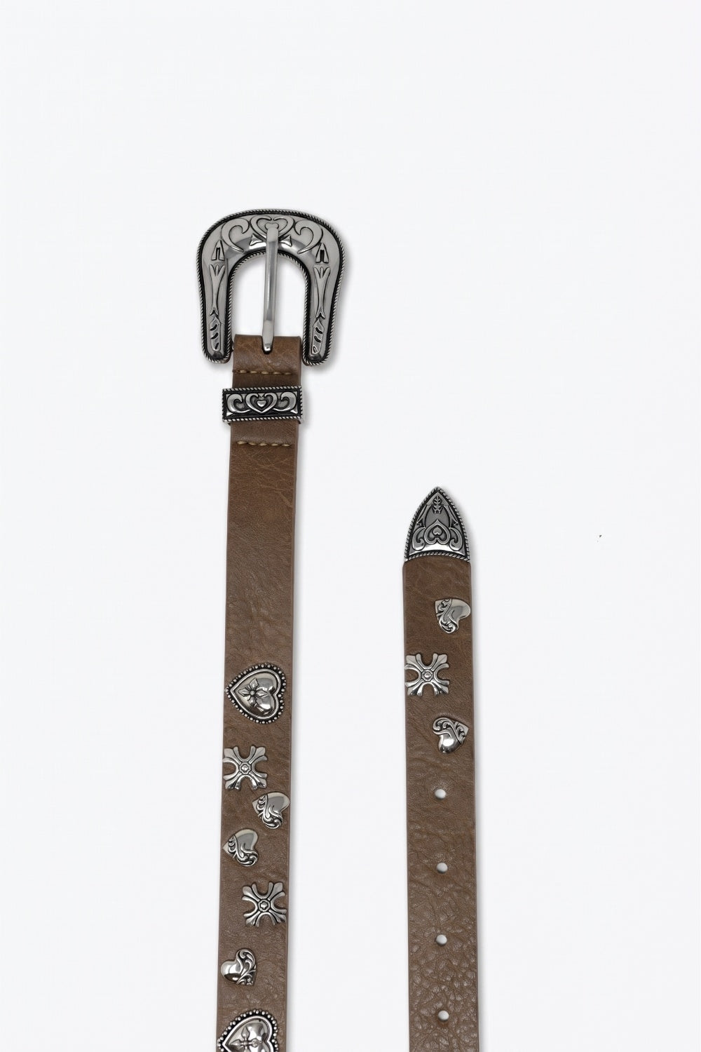 Ceinture Camel en Similicuir avec Boucle Western et Garniture de Clous Argentés