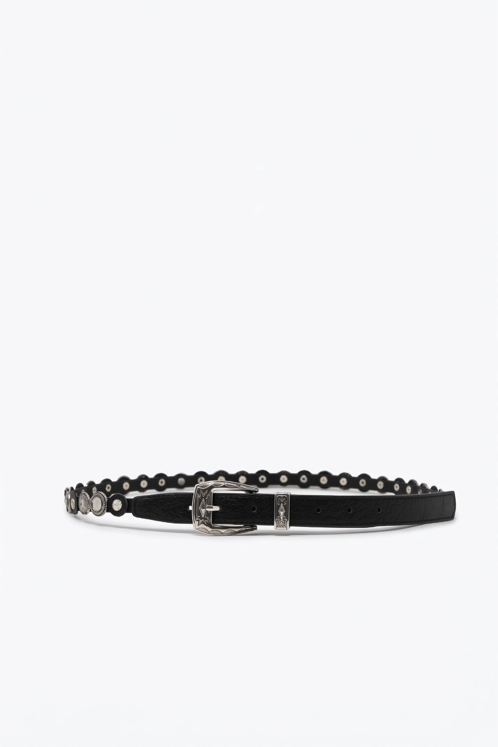 Ceinture noire en faux cuir à œillets et clous avec boucle western fine