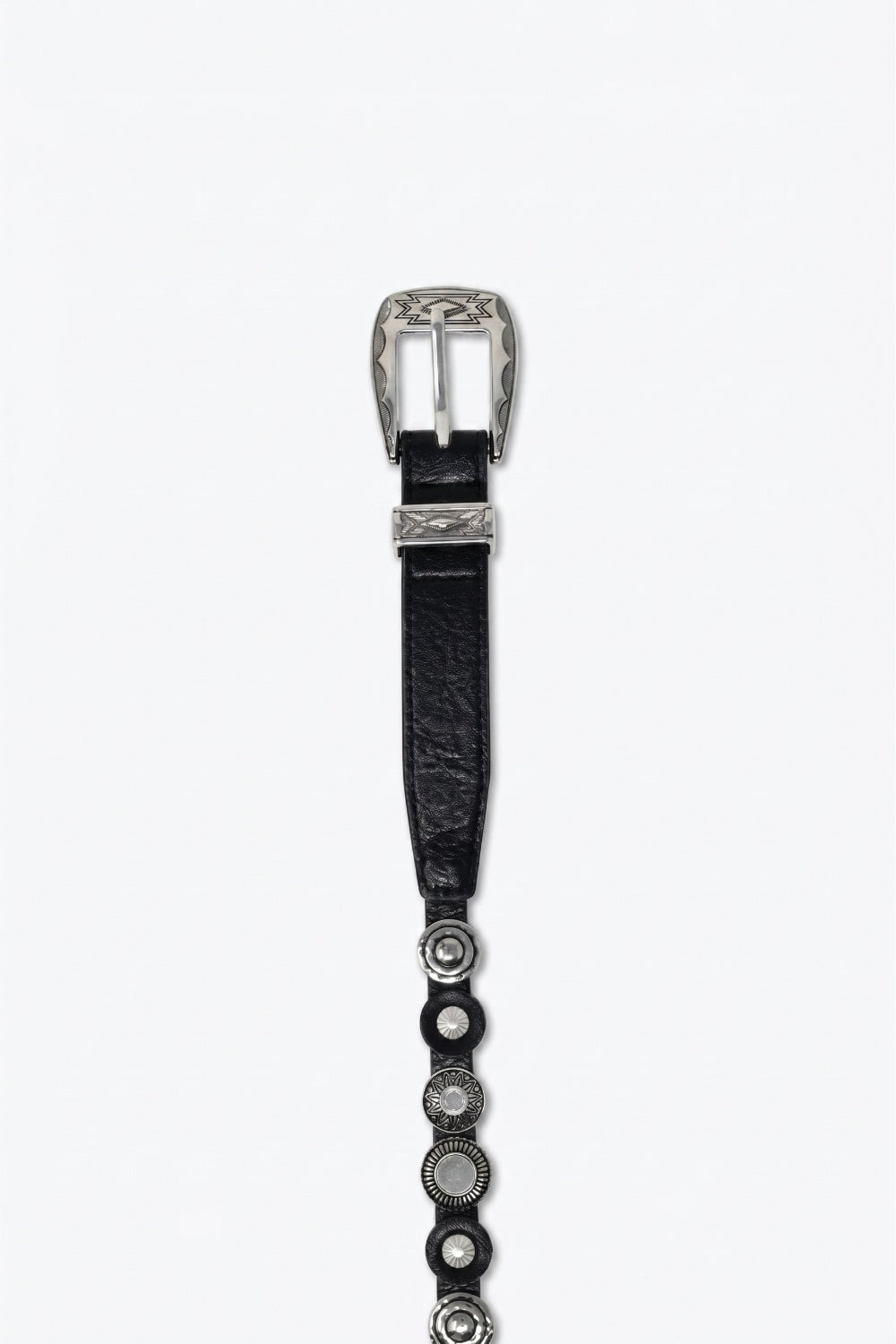 Ceinture noire en faux cuir à œillets et clous avec boucle western fine