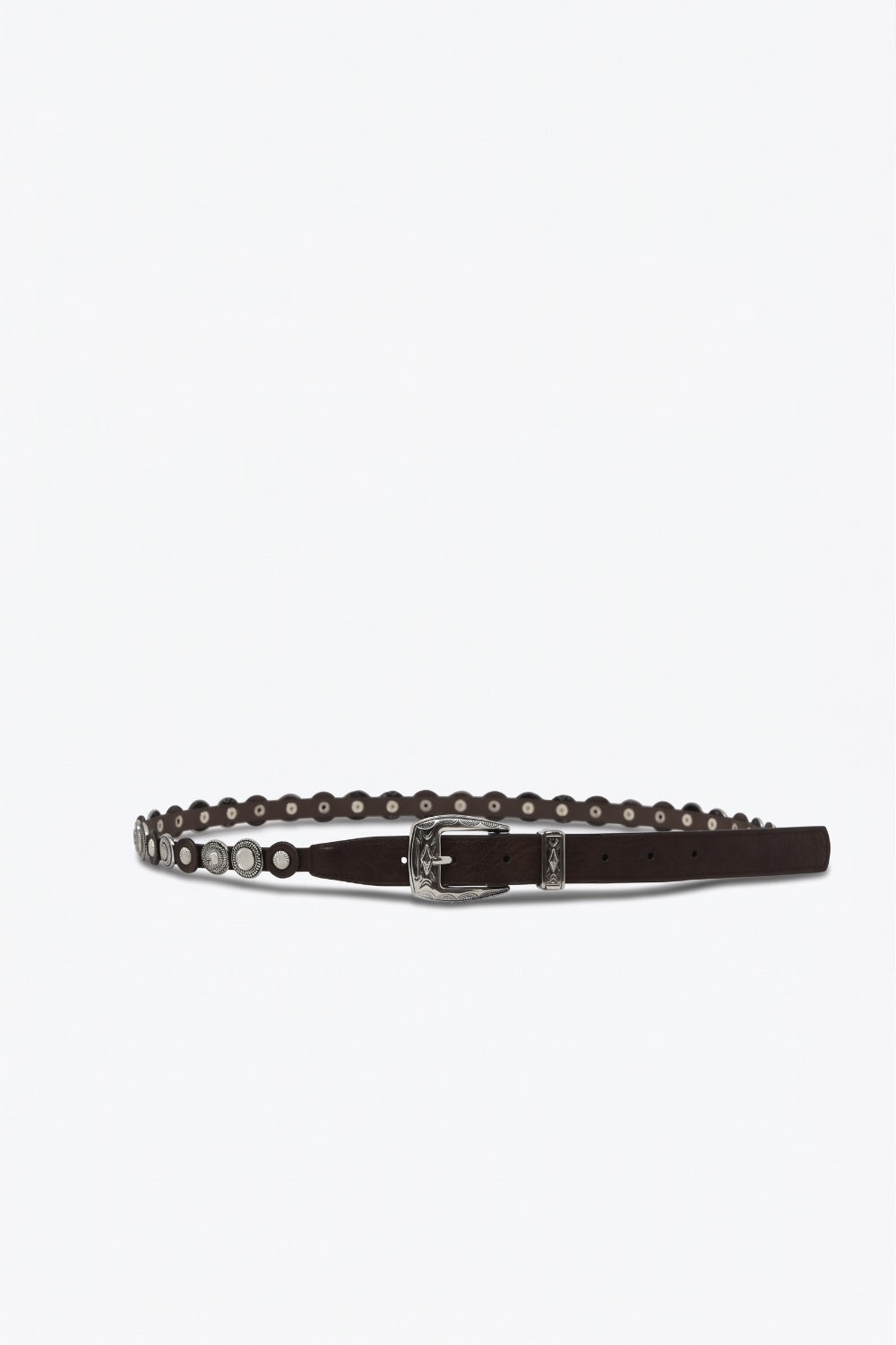 Ceinture fine marron en simili cuir à œillets et boucle style western