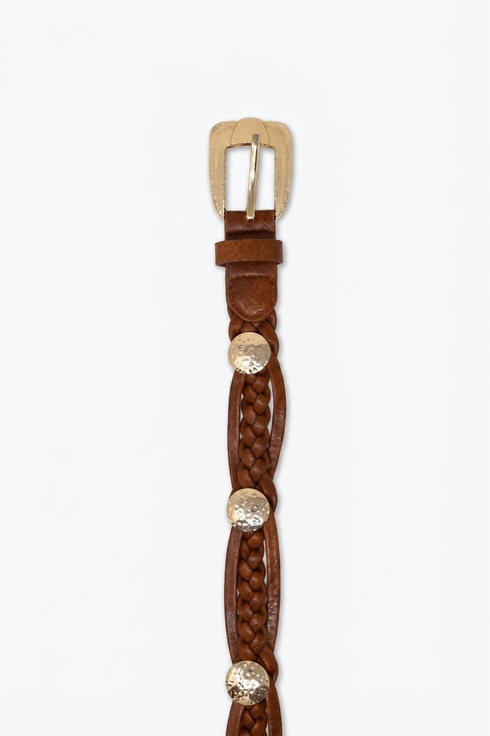 Ceinture marron en faux cuir tressé avec détail de boucle dorée