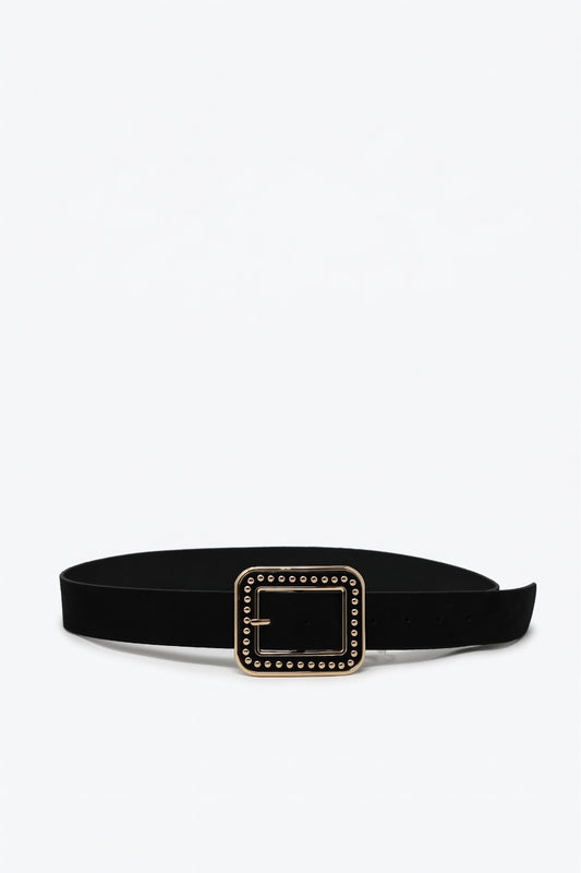 Ceinture noire en similicuir cloutée avec boucle carrée