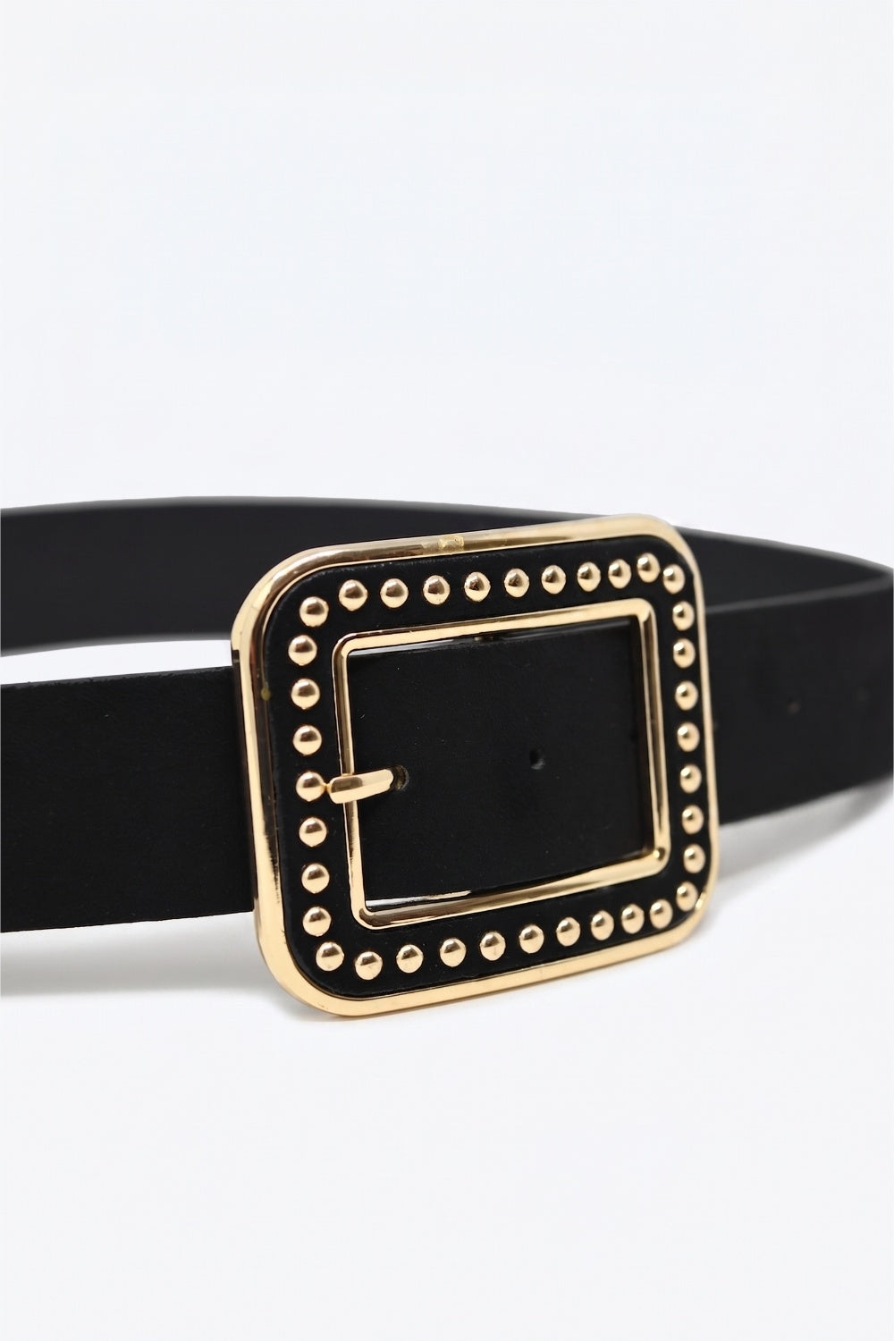 Ceinture noire en similicuir cloutée avec boucle carrée