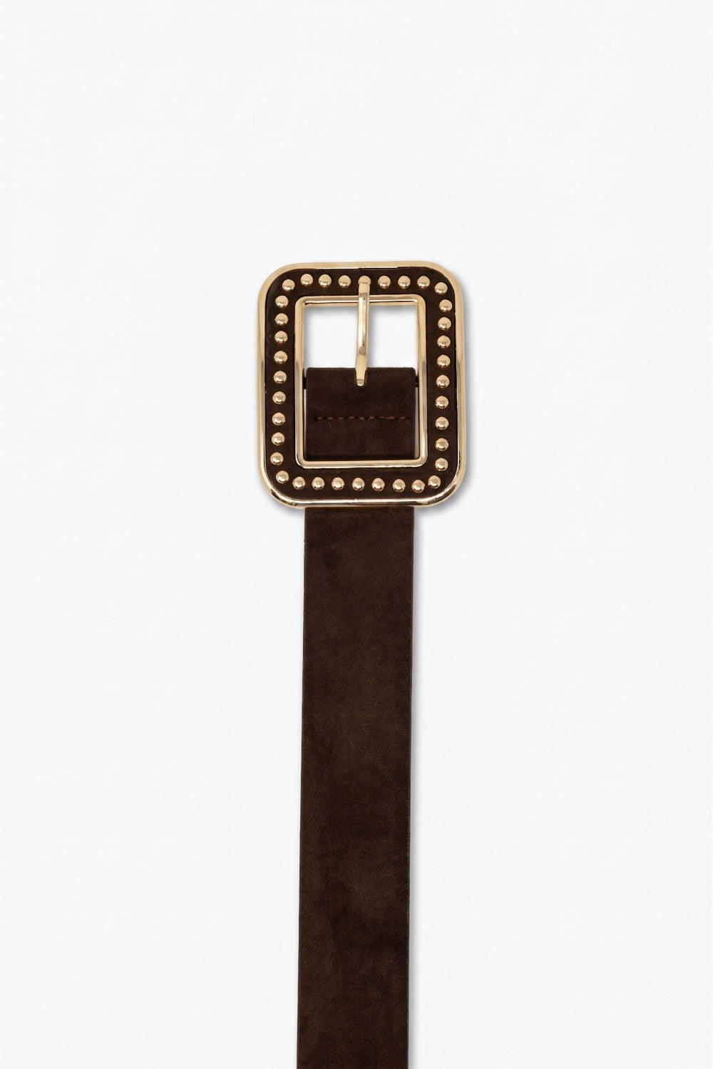 Ceinture à taille en daim marron avec boucle carrée cloutée en or