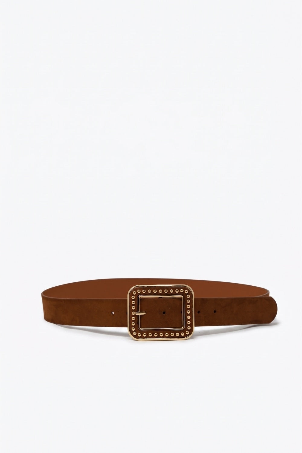 Ceinture large en similicuir camel avec boucle carrée cloutée