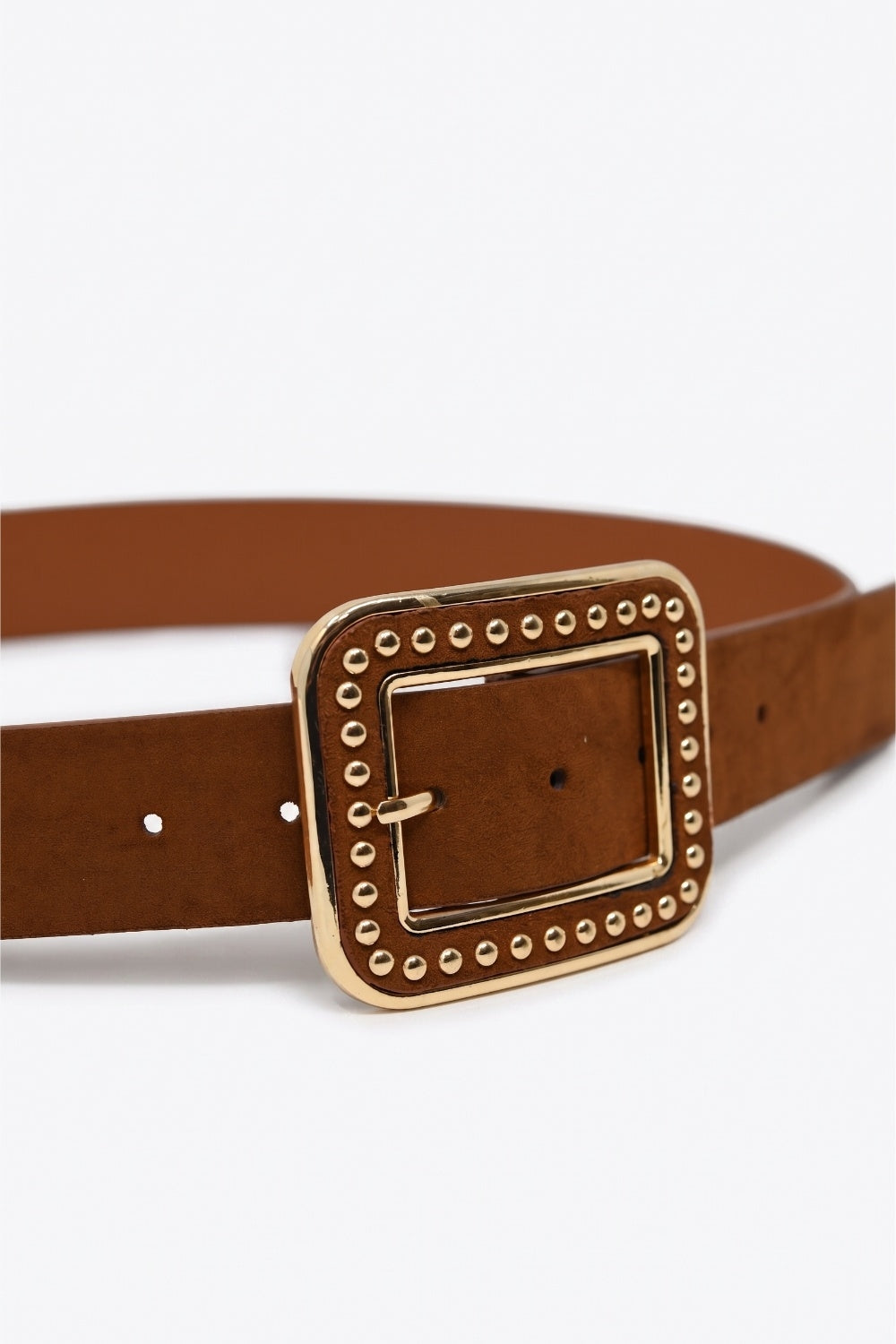 Ceinture large en similicuir camel avec boucle carrée cloutée