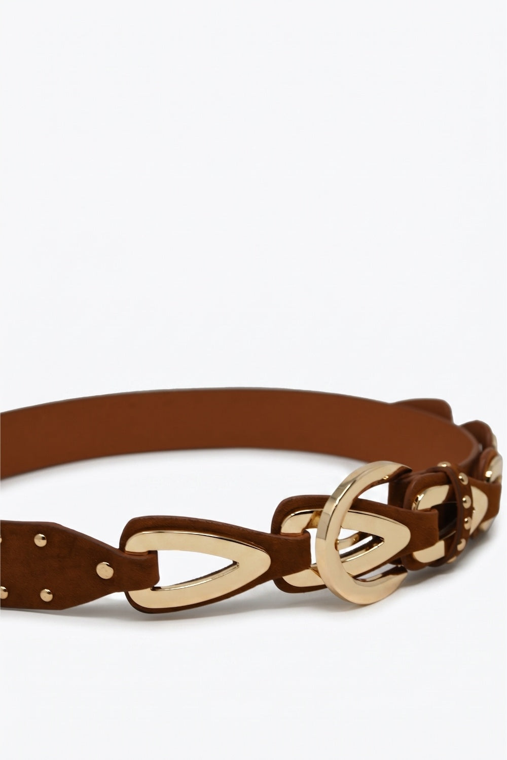 Ceinture à taille avec boucle western marron en similicuir clouté