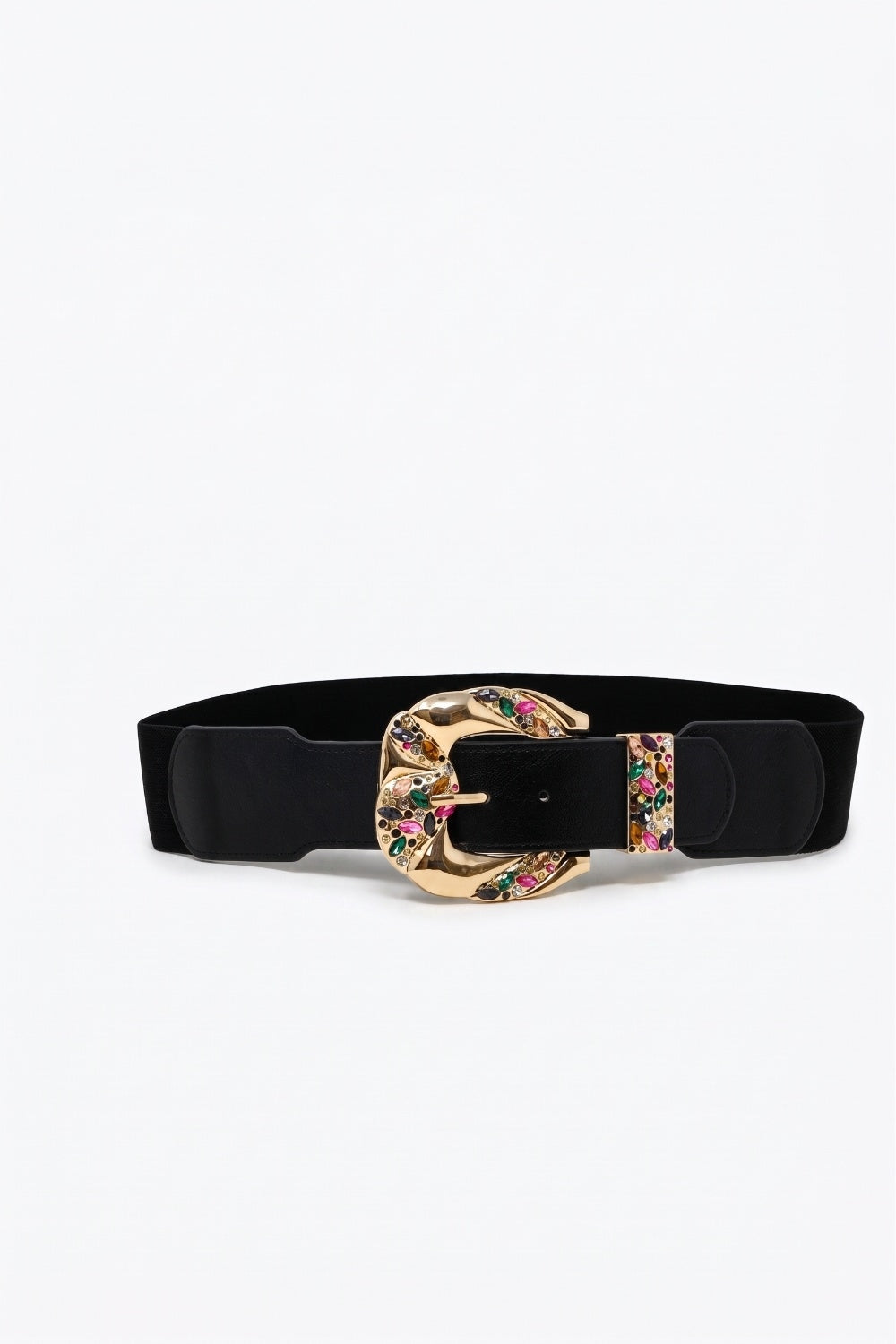 Ceinture large à taille en similicuir noir avec boucle dorée ornée
