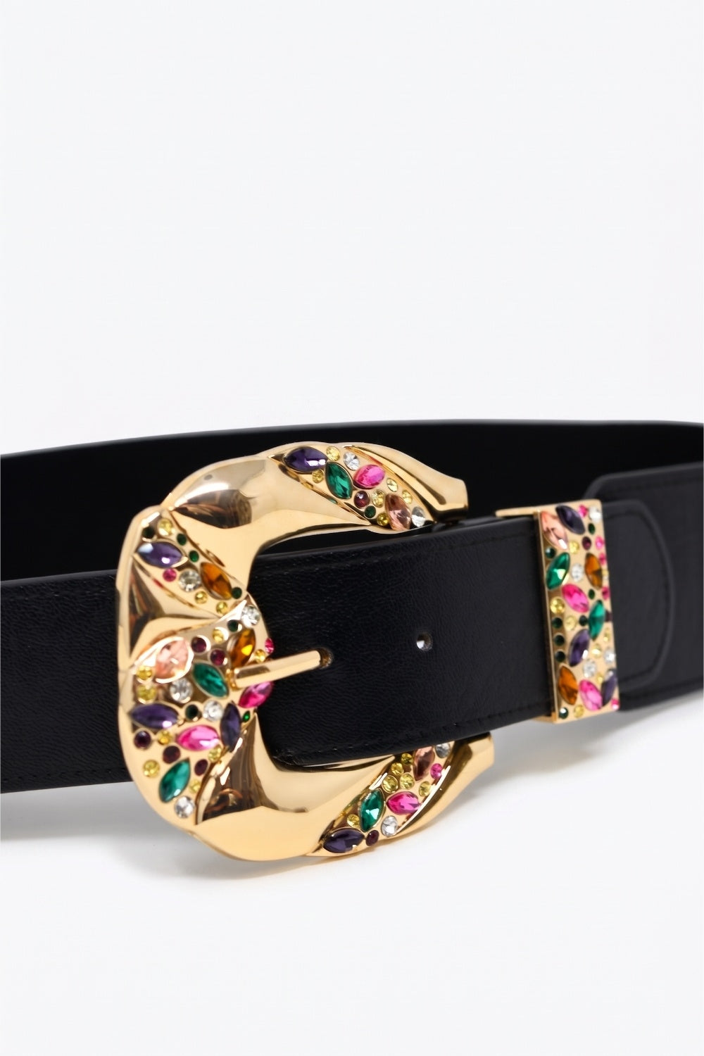 Ceinture large à taille en similicuir noir avec boucle dorée ornée