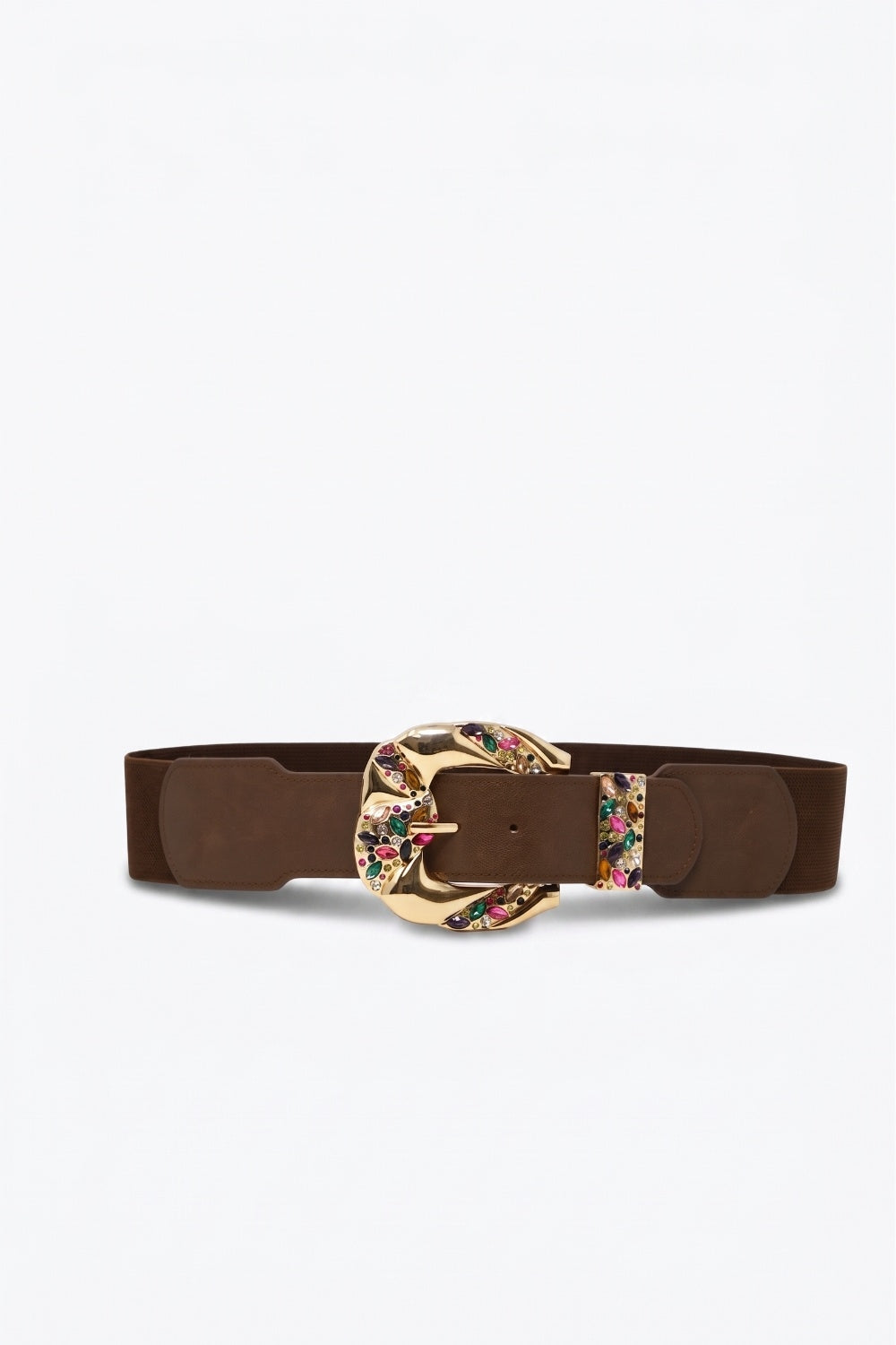 Ceinture large en simili cuir marron choco à boucle florale dorée