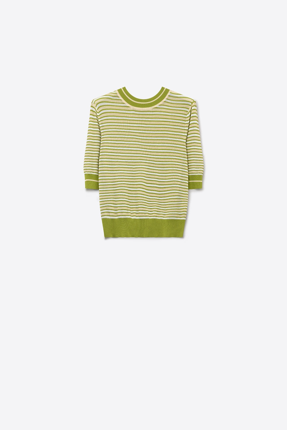 Pull rayé à manches courtes en vert et crème