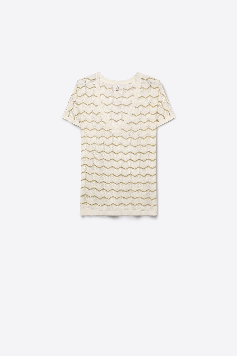 Pull à manches courtes ajusté régulier avec col en V en maille géométrique blanc