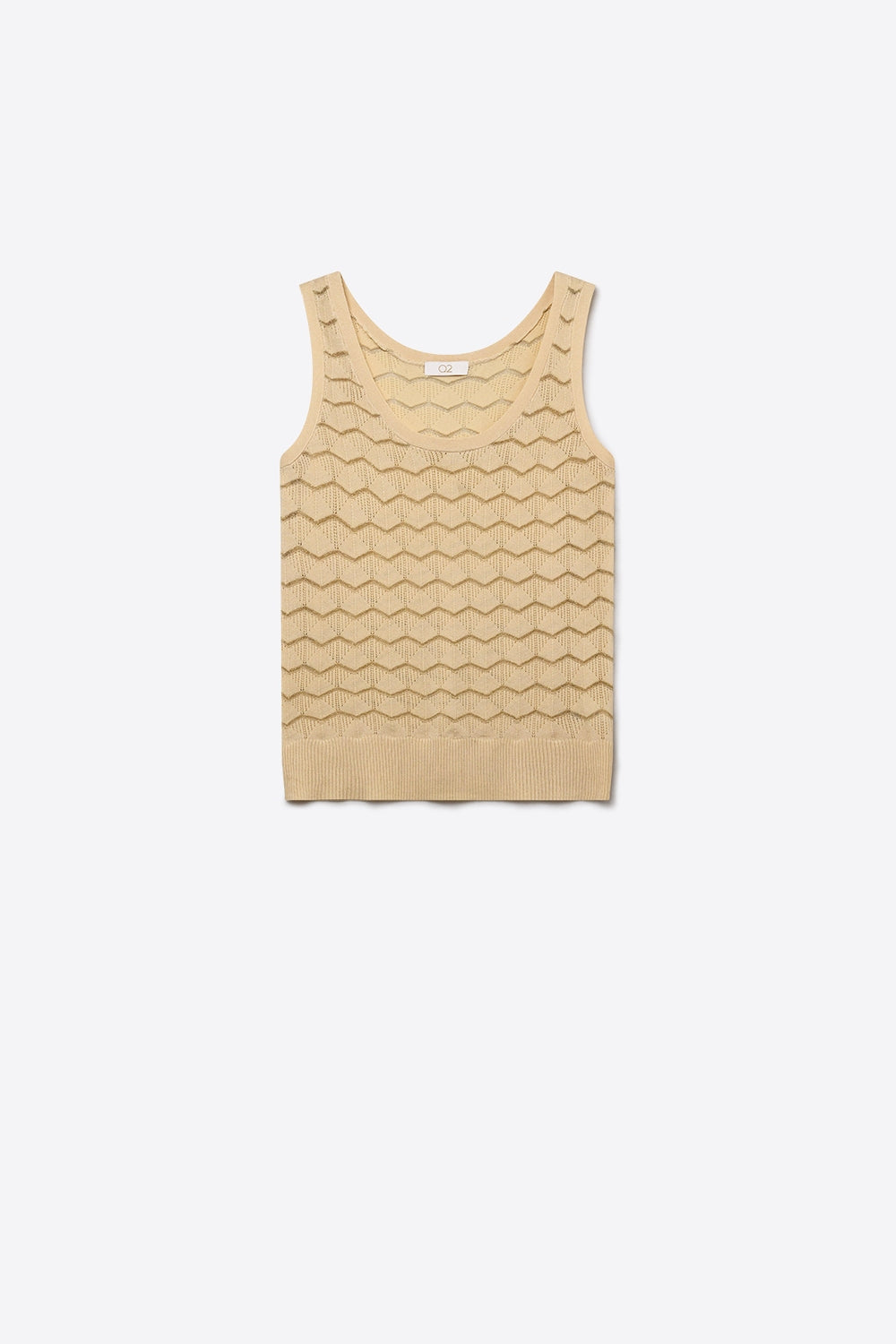 top sans manches texturé beige en maille géométrique