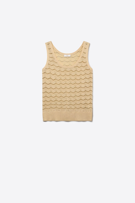 top sans manches texturé beige en maille géométrique