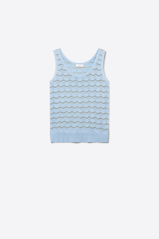 top sans manches en tricot pointelle à chevrons bleu clair