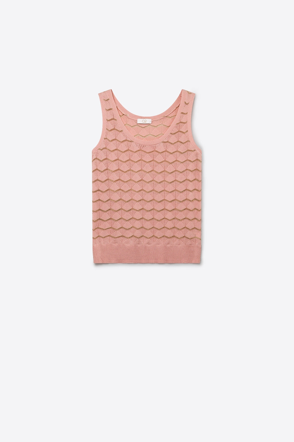 top à Bordure Métallique en Tricot Géométrique Rose Pâle