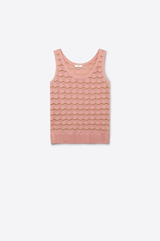 top à Bordure Métallique en Tricot Géométrique Rose Pâle