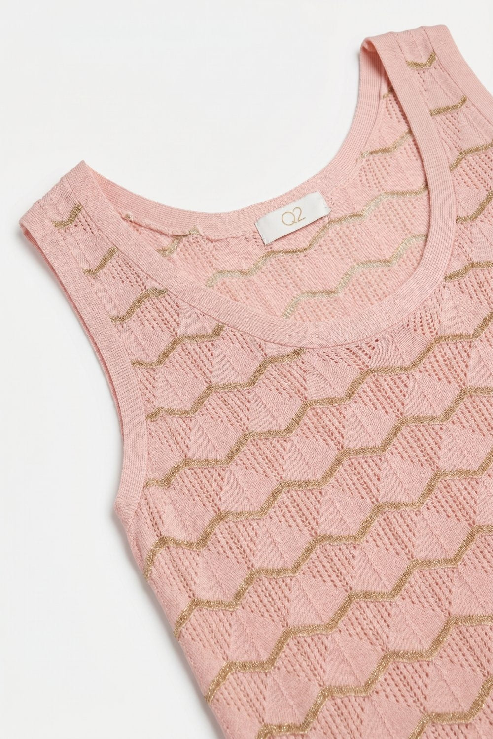 top à Bordure Métallique en Tricot Géométrique Rose Pâle