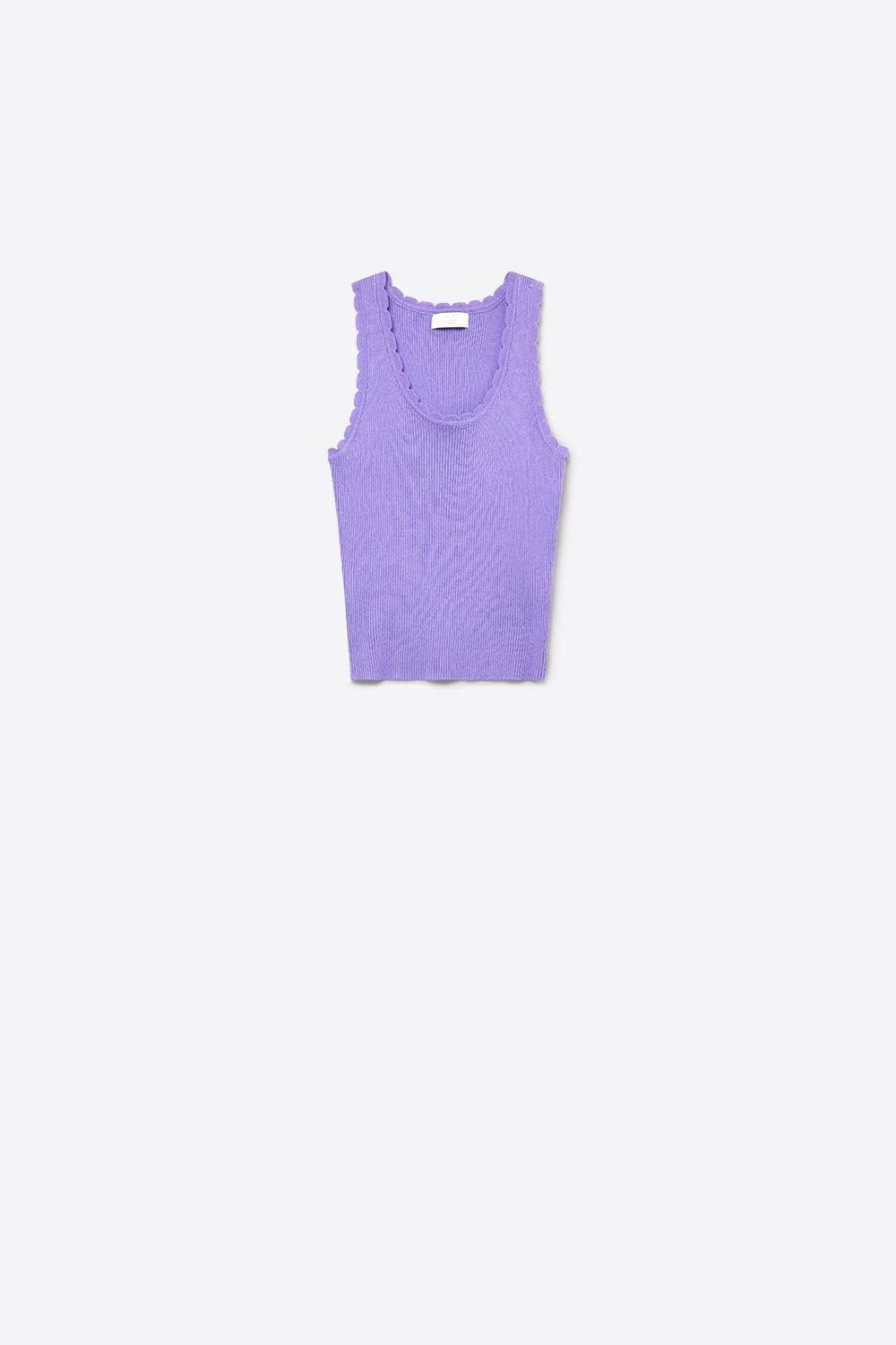 Top Court Sans Manches à Bord Festonné en Tricot Côtelé Lilas