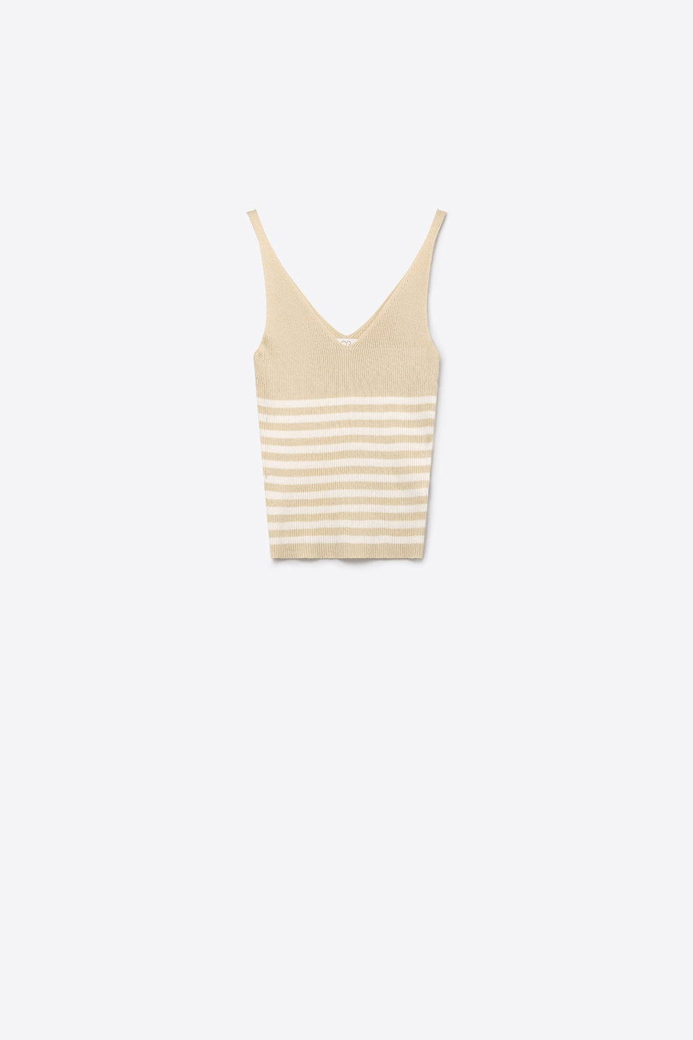 Débardeur ajusté à col en V en maille côtelée à rayures beige