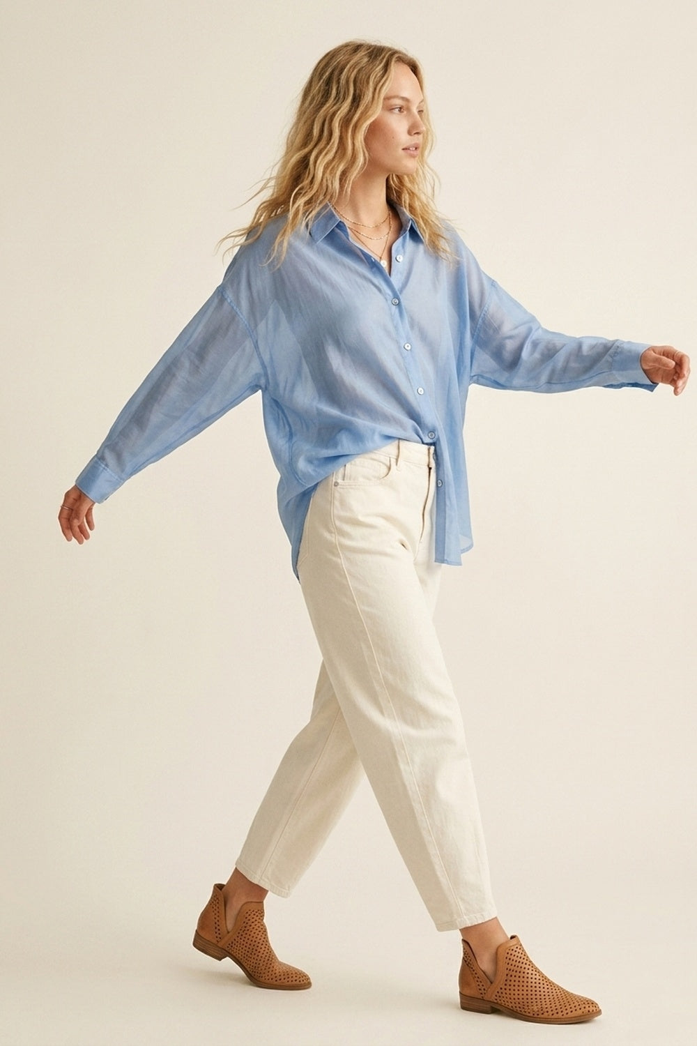 Chemise boutonnée bleu ciel à coupe décontractée