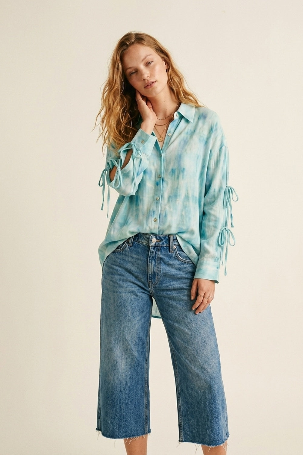 Chemise boutonnée oversize à motifs bleu clair