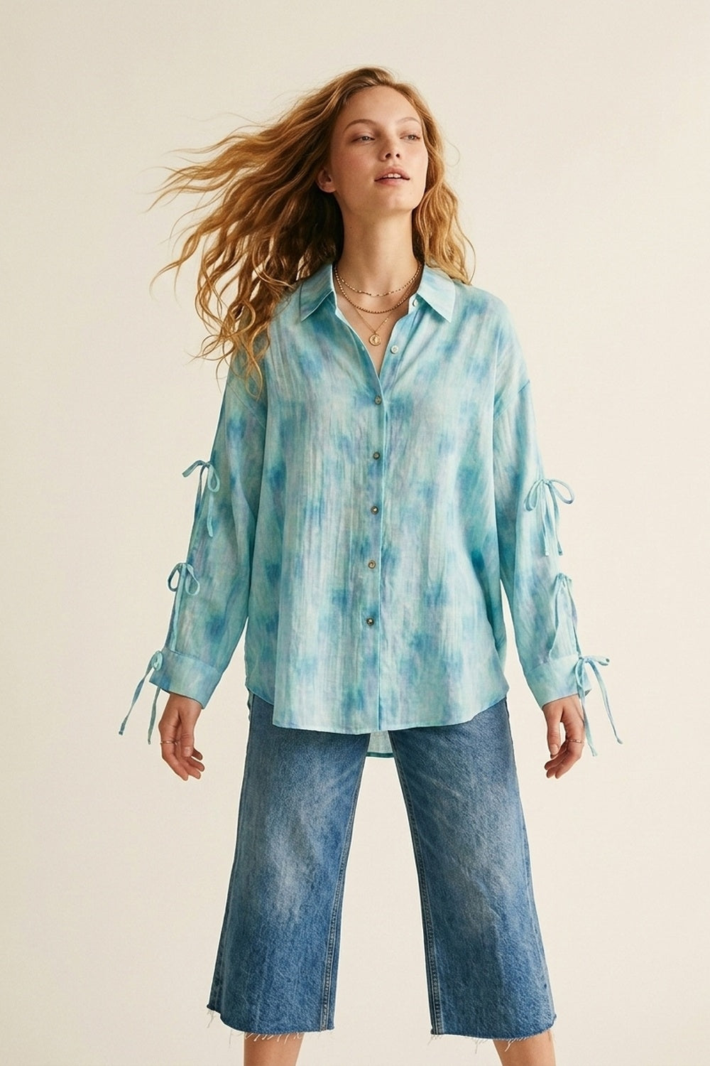 Chemise boutonnée oversize à motifs bleu clair