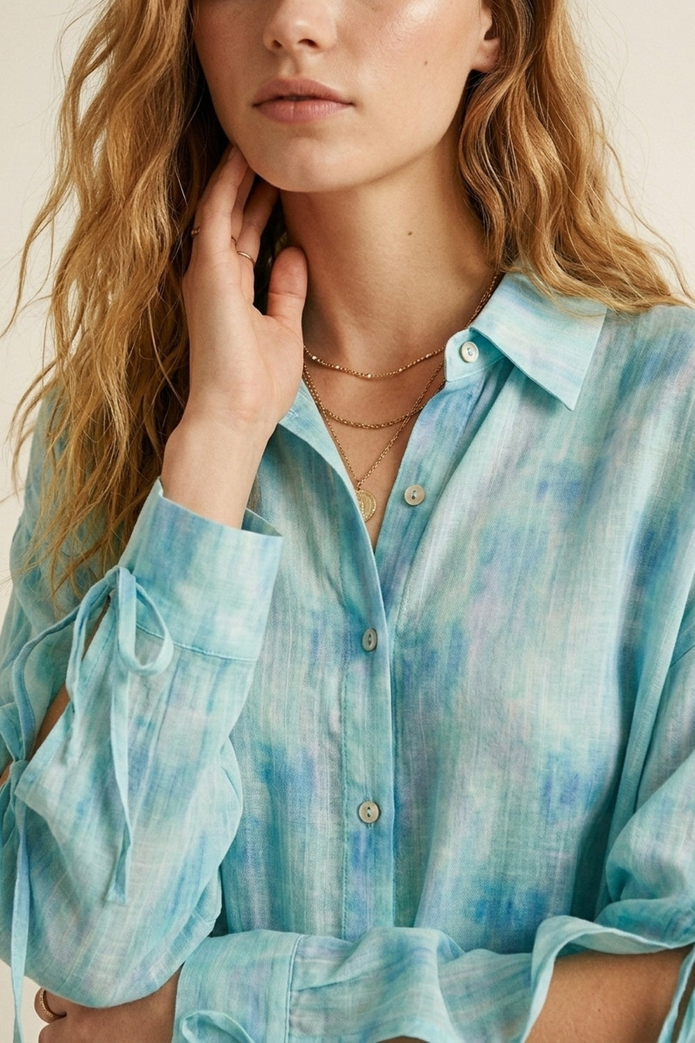 Chemise boutonnée oversize à motifs bleu clair