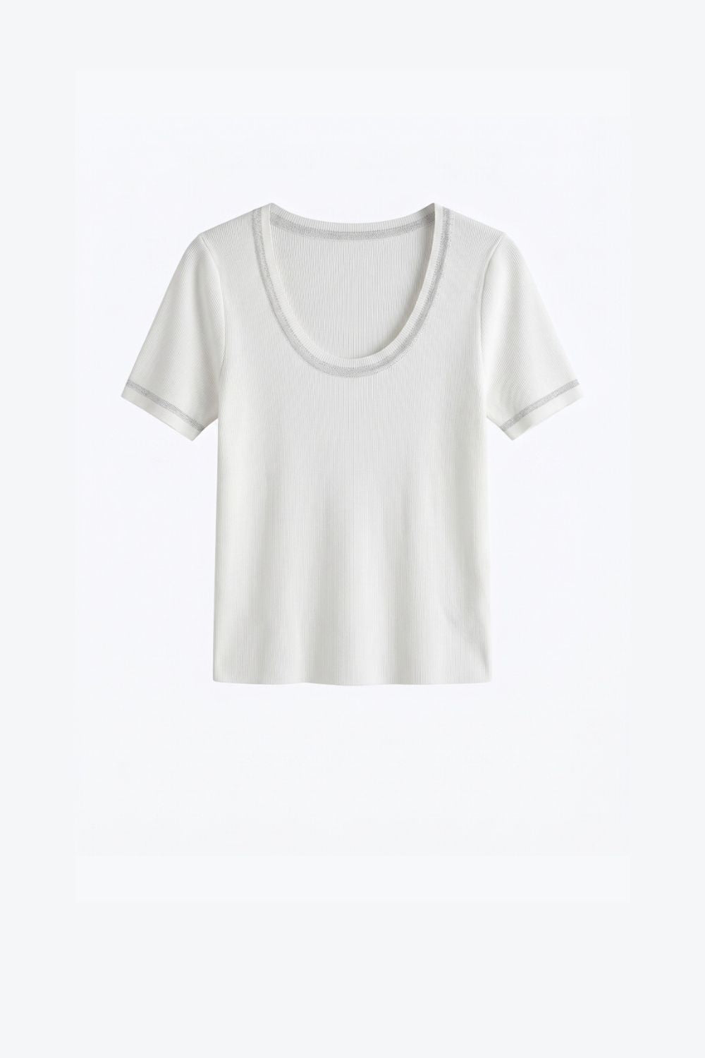Pull blanc en tricot côtelé à encolure dégagée avec bordure en lurex brillant