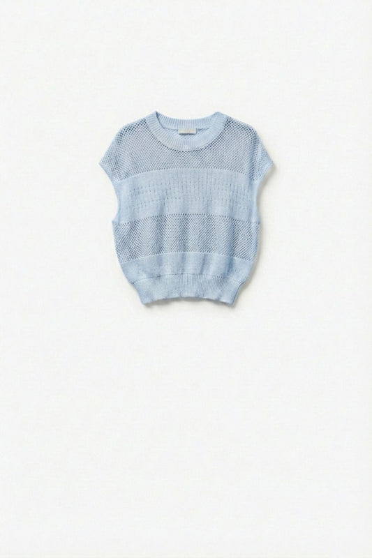 Pull à mailles en tricot bleu clair à coupe ample