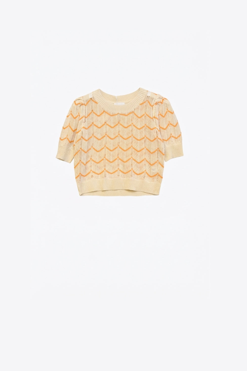 Pull court en tricot fin imprimé chevrons jaune clair