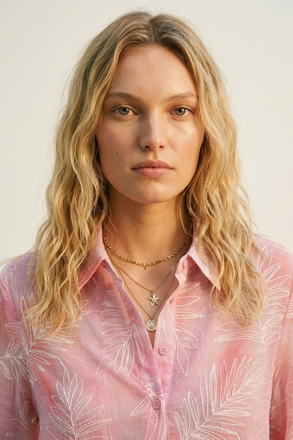 Chemise rose transparente à imprimé feuille avec tissu translucide