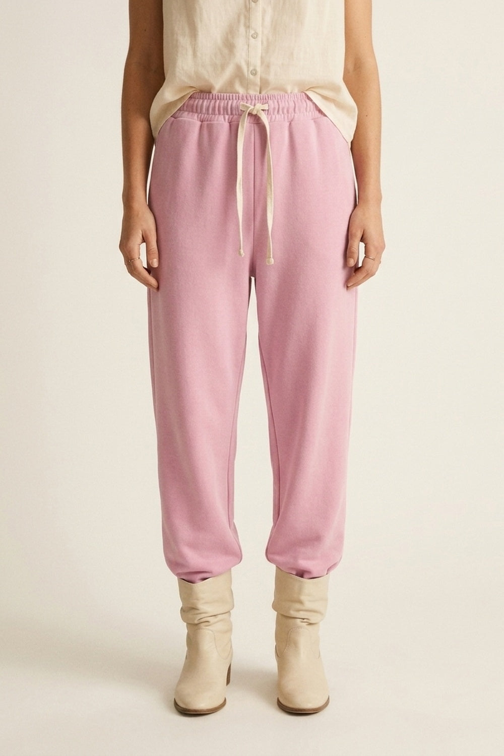 Pantalon de jogging à cordon de serrage coupe décontractée en rose