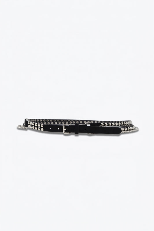 Ceinture noire avec clous et chaînes pendantes