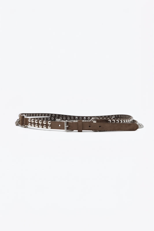 Ceinture Camel à Clous avec Chaînes Pendantes