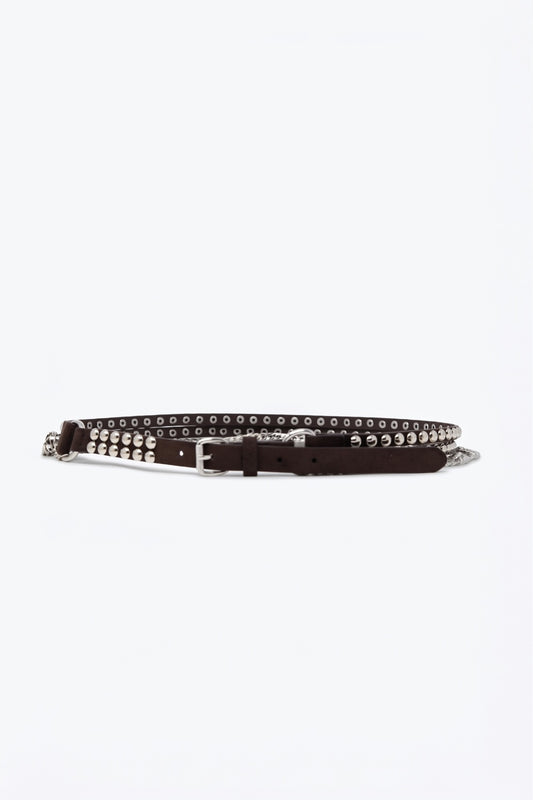 Ceinture Chocolat à Rivets avec Chaînes Suspendues