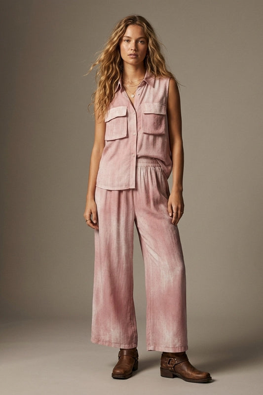 Blouse rose tie-dye avec embellissements en strass