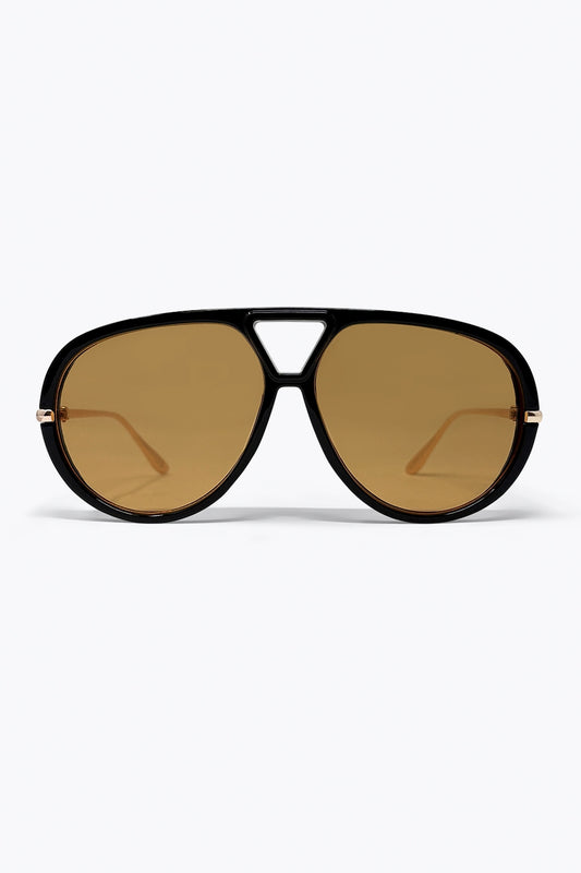 Lunettes de soleil à monture aviateur oversize noire avec verres marron