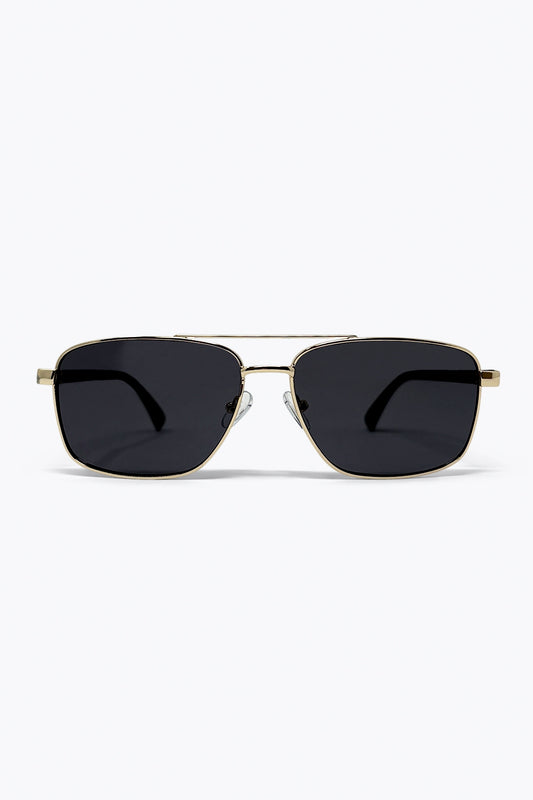 Lunettes de soleil aviateur carrées dorées avec monture en métal