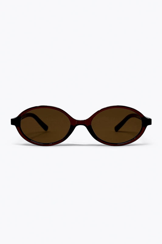 Lunettes de soleil rétro à monture ovale marron léger