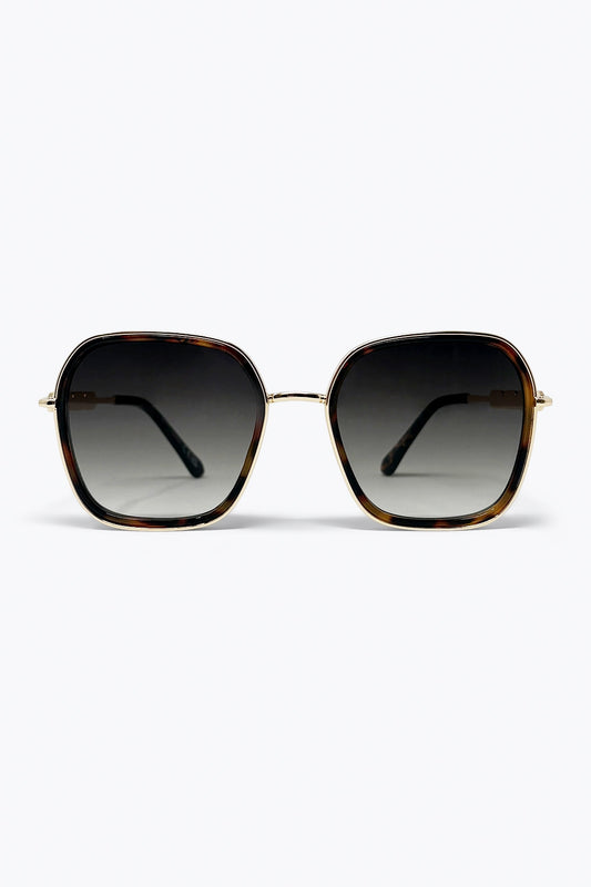 Lunettes de soleil marron écaille de tortue avec verres dégradés et monture carrée oversize